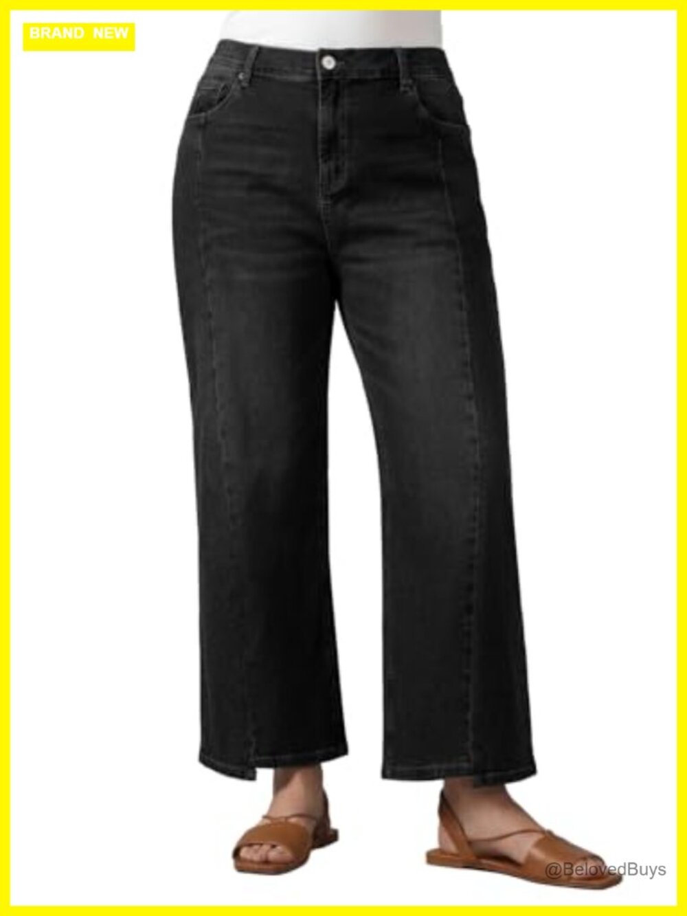 Plus Size Wide Leg High Waist Front Seam Stretchy Ankle Denim Pants